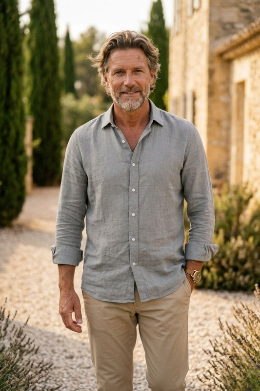 Men’s Linen Long Sleeve Button-Up Shirt