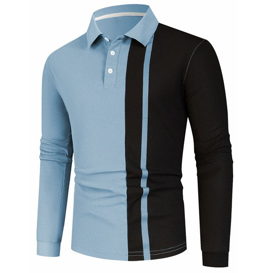Men's Color Block Long Sleeve Polo Shirt