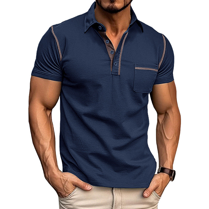 Men's Casual Color Block Short Sleeve Polo Shirt