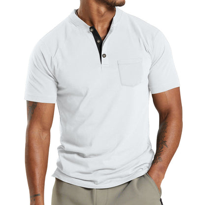 Men's Solid Color Pocket Short Sleeve Henley T-shirt