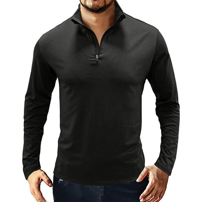 Men's Basic Stand Collar Zipper Polo Shirt