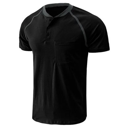 Men's Color Block Short Sleeve Henley T-Shirt