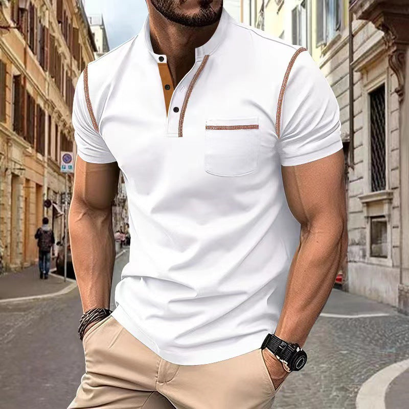 Men's Sports Color Block Henley Collar Polo Shirt