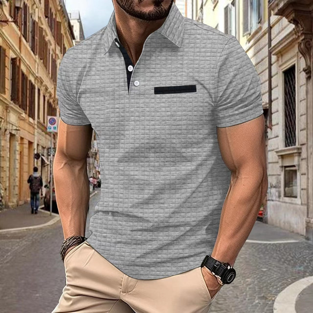 Men's Jacquard Checkered Polo Shirt