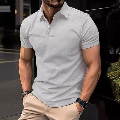 Men's Casual Solid Color Buttoned Short Sleeve Polo Shirt