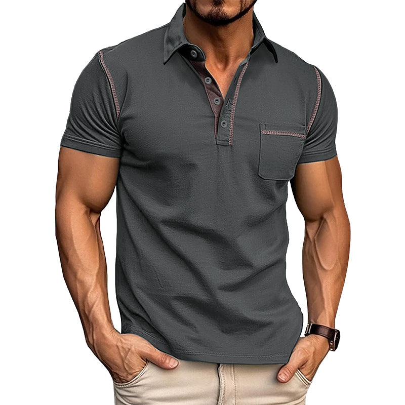 Men's Casual Color Block Short Sleeve Polo Shirt