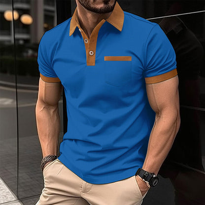 Men's Casual Color Block Buttoned Short Sleeve Polo Shirt