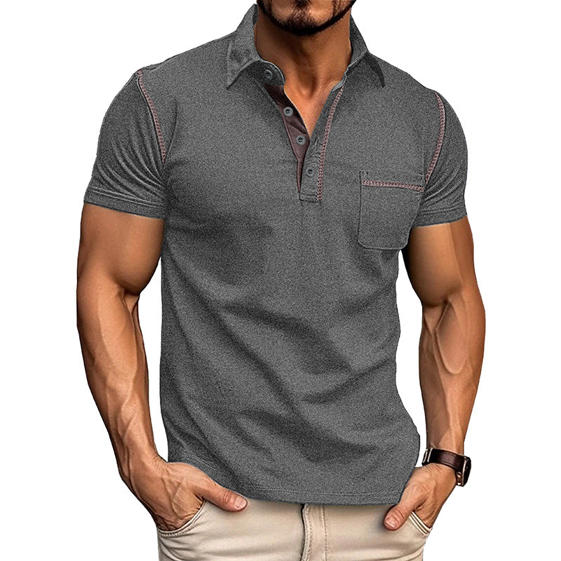 Men's Casual Color Block Short Sleeve Polo Shirt