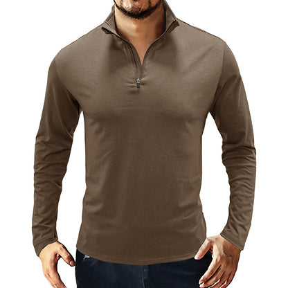 Men's Basic Stand Collar Zipper Polo Shirt