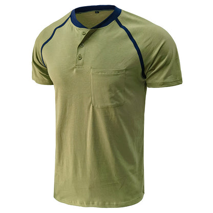 Men's Color Block Short Sleeve Henley T-Shirt