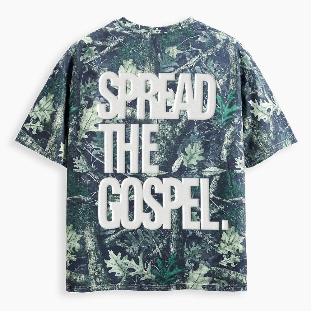 Spread The Gospel Christian Puff Printed Camo T-Shirt