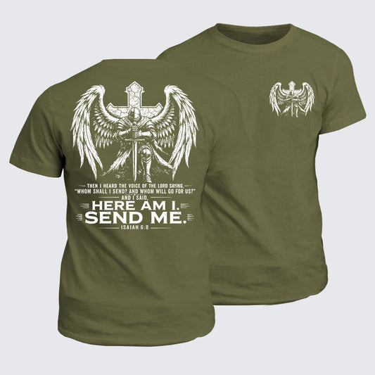 Classic Cotton Tee -  Here I Am Send Me Isaiah 6:8 Knight Templar Crusader
