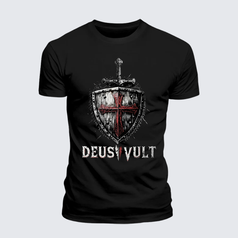 Luxe Mercerized Cotton Tee - Deus Vult Crusader Shield Templar Cross