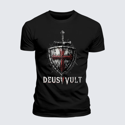 Luxe Mercerized Cotton Tee - Deus Vult Crusader Shield Templar Cross