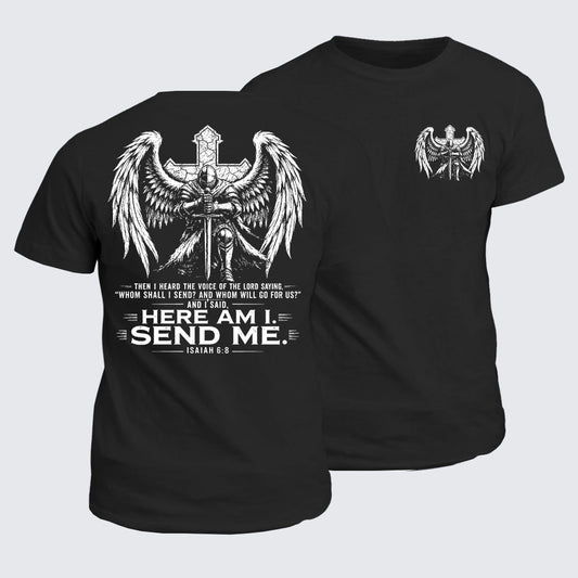 Classic Cotton Tee -  Here I Am Send Me Isaiah 6:8 Knight Templar Crusader