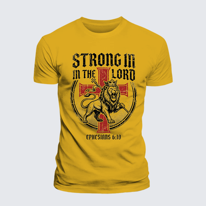 Luxe Mercerized Cotton Tee - Be Strong in the Lord Ephesians 6:10 Lion