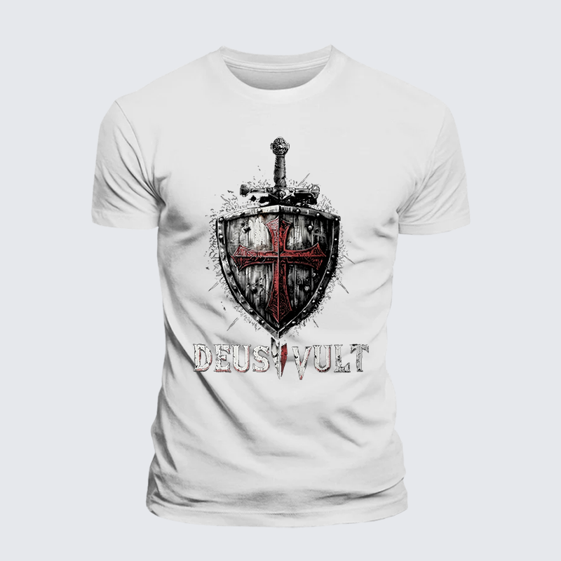 Luxe Mercerized Cotton Tee - Deus Vult Crusader Shield Templar Cross