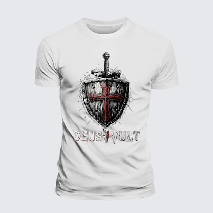 Luxe Mercerized Cotton Tee - Deus Vult Crusader Shield Templar Cross
