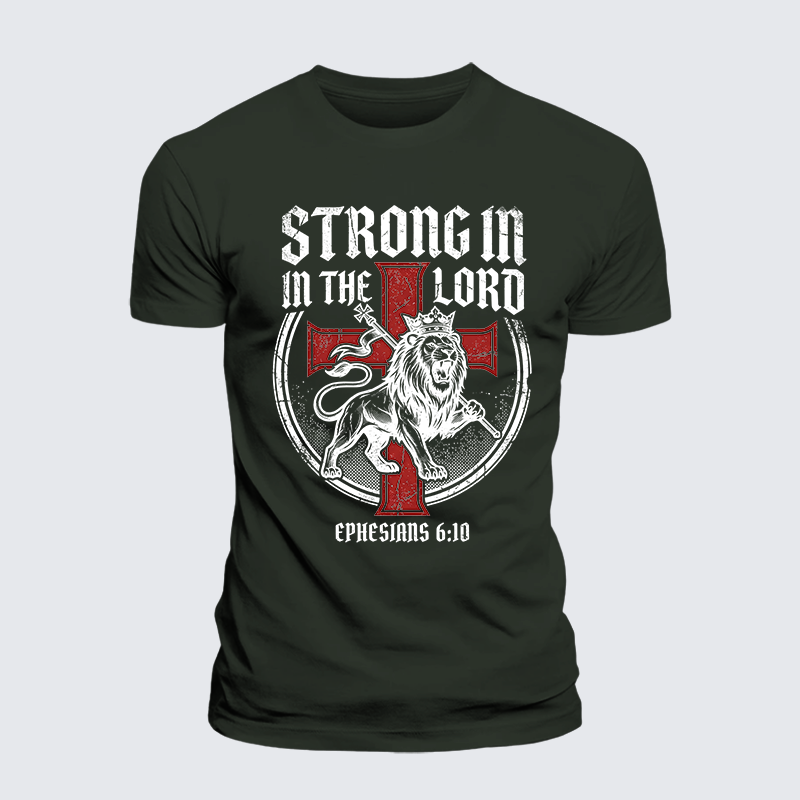 Luxe Mercerized Cotton Tee - Be Strong in the Lord Ephesians 6:10 Lion