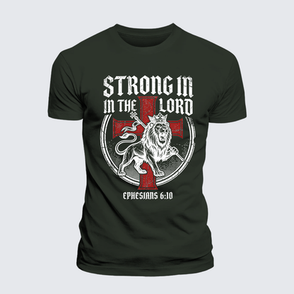Luxe Mercerized Cotton Tee - Be Strong in the Lord Ephesians 6:10 Lion