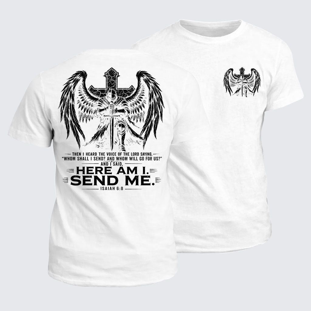 Classic Cotton Tee -  Here I Am Send Me Isaiah 6:8 Knight Templar Crusader