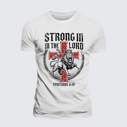 Luxe Mercerized Cotton Tee - Be Strong in the Lord Ephesians 6:10 Lion