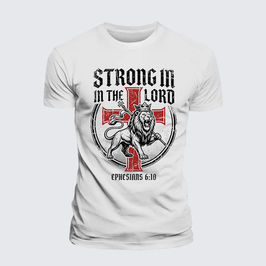 Luxe Mercerized Cotton Tee - Be Strong in the Lord Ephesians 6:10 Lion