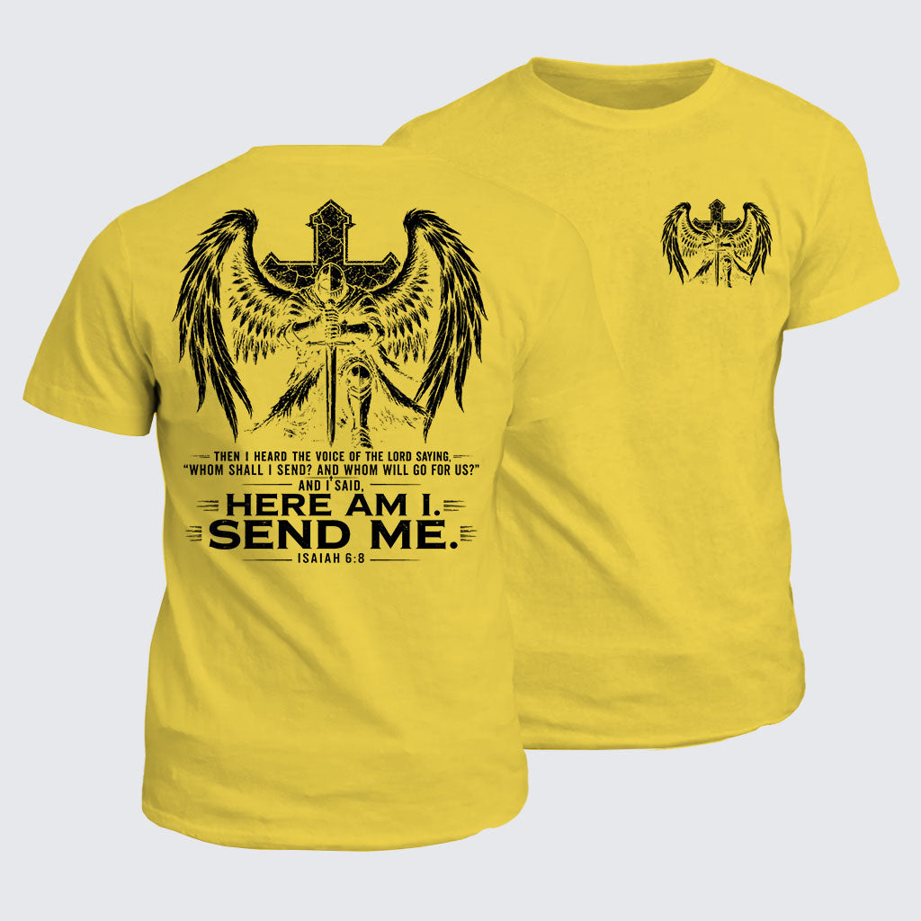 Classic Cotton Tee -  Here I Am Send Me Isaiah 6:8 Knight Templar Crusader