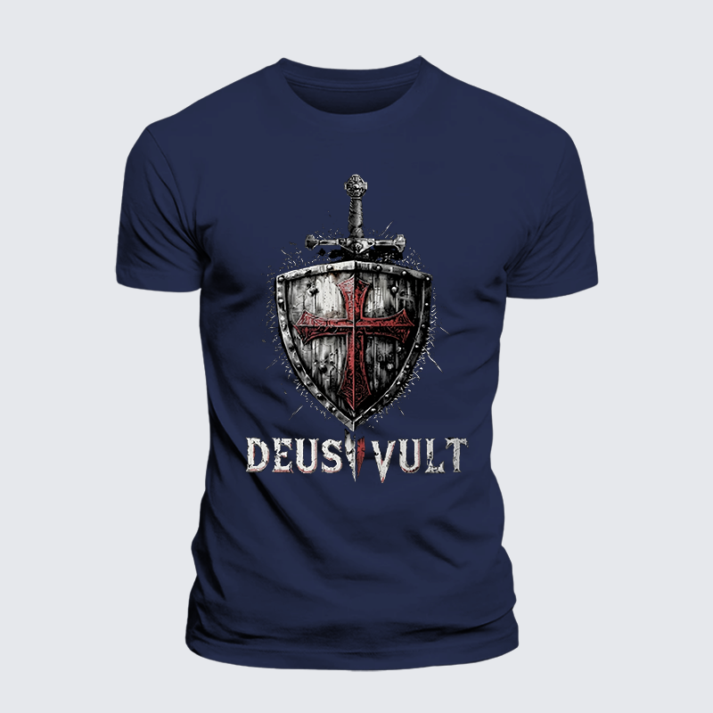 Luxe Mercerized Cotton Tee - Deus Vult Crusader Shield Templar Cross