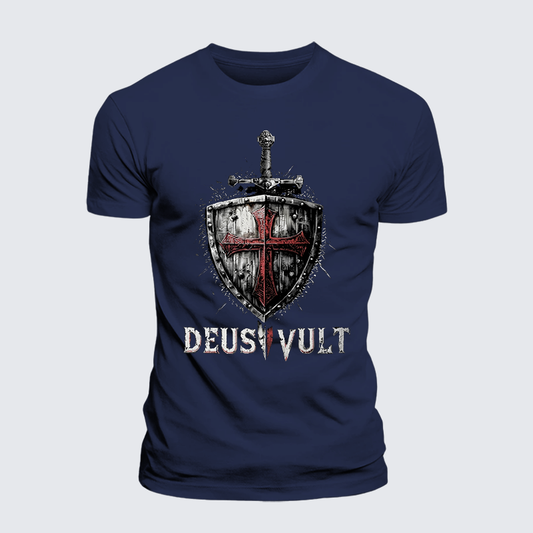 Luxe Mercerized Cotton Tee - Deus Vult Crusader Shield Templar Cross
