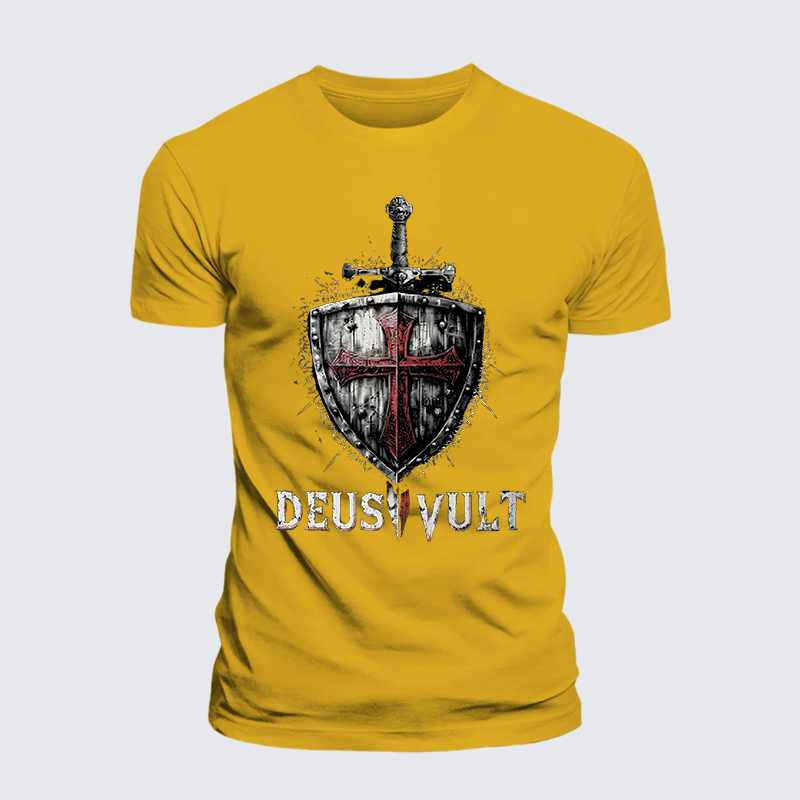 Luxe Mercerized Cotton Tee - Deus Vult Crusader Shield Templar Cross