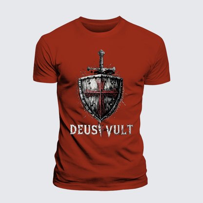 Luxe Mercerized Cotton Tee - Deus Vult Crusader Shield Templar Cross
