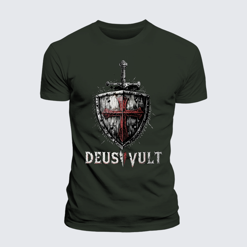Luxe Mercerized Cotton Tee - Deus Vult Crusader Shield Templar Cross