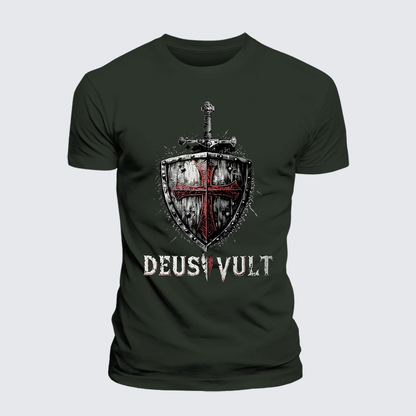 Luxe Mercerized Cotton Tee - Deus Vult Crusader Shield Templar Cross