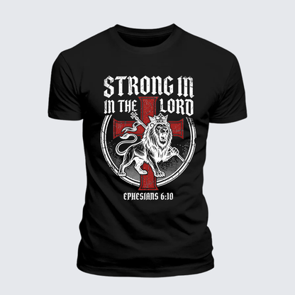 Luxe Mercerized Cotton Tee - Be Strong in the Lord Ephesians 6:10 Lion