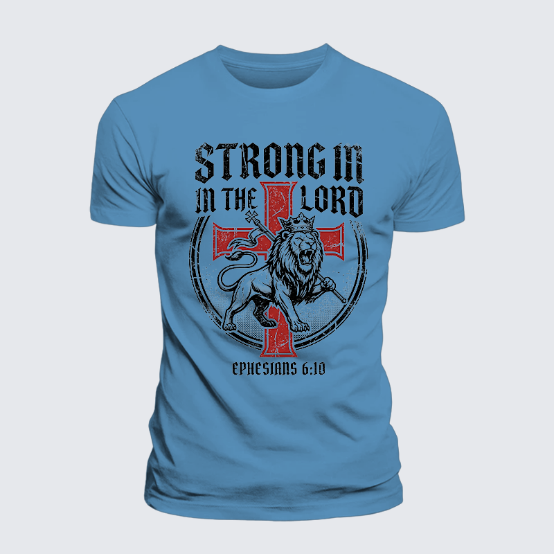 Luxe Mercerized Cotton Tee - Be Strong in the Lord Ephesians 6:10 Lion