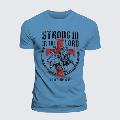 Luxe Mercerized Cotton Tee - Be Strong in the Lord Ephesians 6:10 Lion