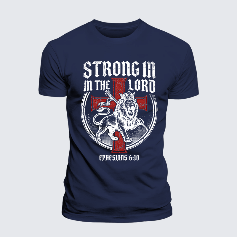 Luxe Mercerized Cotton Tee - Be Strong in the Lord Ephesians 6:10 Lion