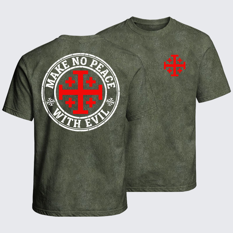 Washed T-Shirt - Make No Peace with Evil Knight Templar Jerusalem Cross