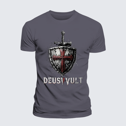 Luxe Mercerized Cotton Tee - Deus Vult Crusader Shield Templar Cross