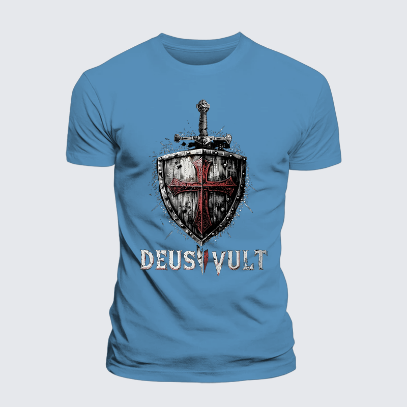 Luxe Mercerized Cotton Tee - Deus Vult Crusader Shield Templar Cross