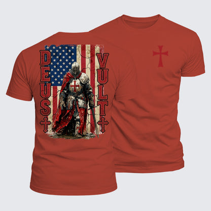 Luxe Mercerized Cotton Tee - Deus Vult Knight Templar American Flag Crusader