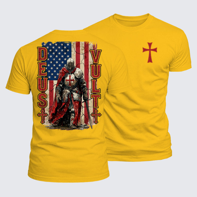 Luxe Mercerized Cotton Tee - Deus Vult Knight Templar American Flag Crusader
