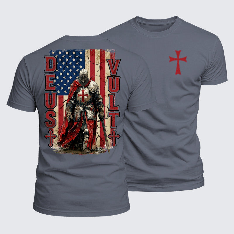 Luxe Mercerized Cotton Tee - Deus Vult Knight Templar American Flag Crusader