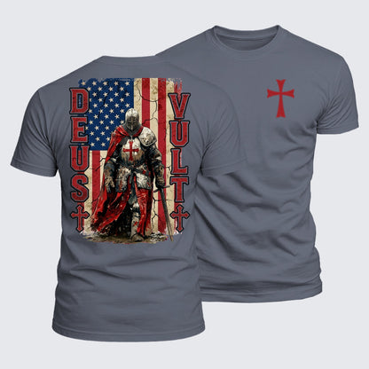 Luxe Mercerized Cotton Tee - Deus Vult Knight Templar American Flag Crusader