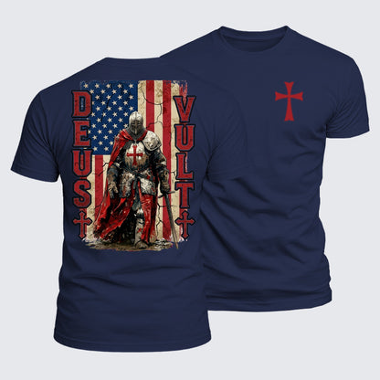 Luxe Mercerized Cotton Tee - Deus Vult Knight Templar American Flag Crusader