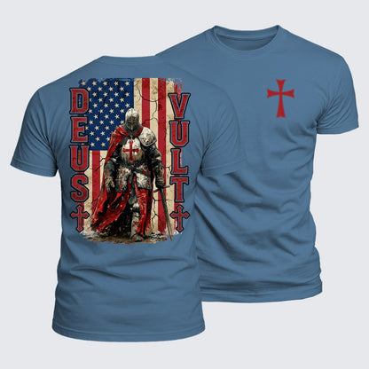 Luxe Mercerized Cotton Tee - Deus Vult Knight Templar American Flag Crusader