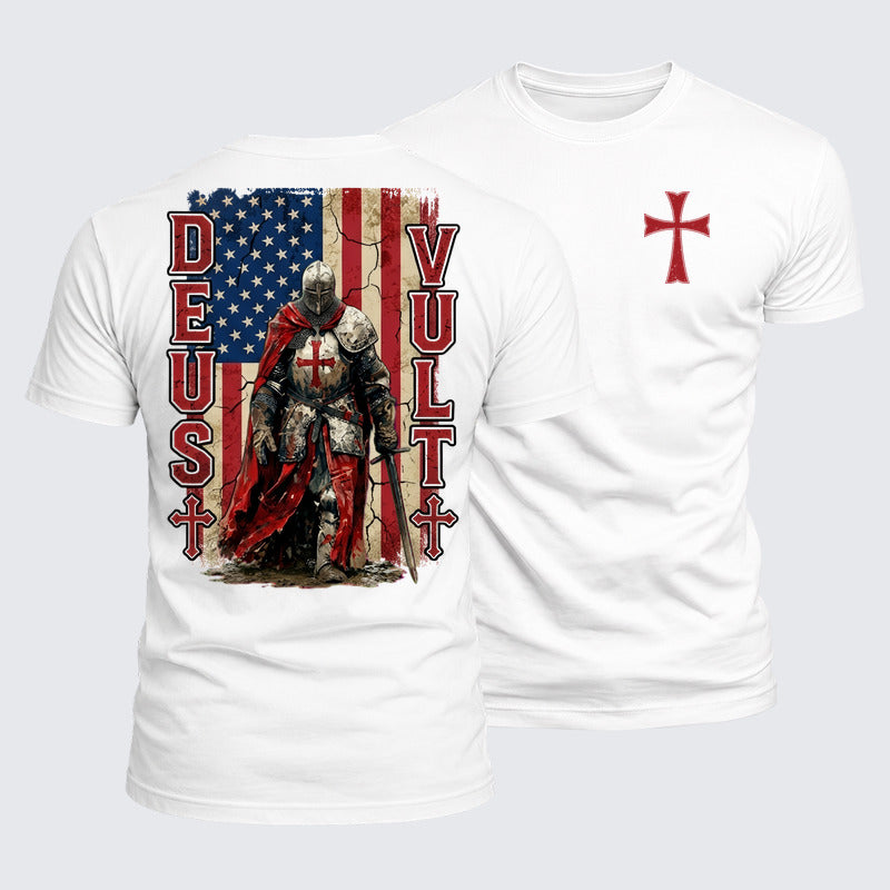 Luxe Mercerized Cotton Tee - Deus Vult Knight Templar American Flag Crusader