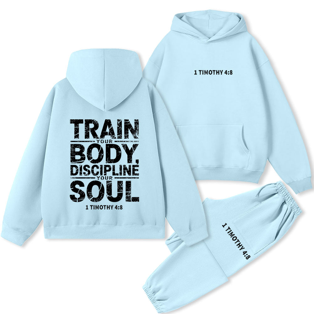 Train Your Body Discipline Your Soul Christian Premium Fleece Hoodie Set