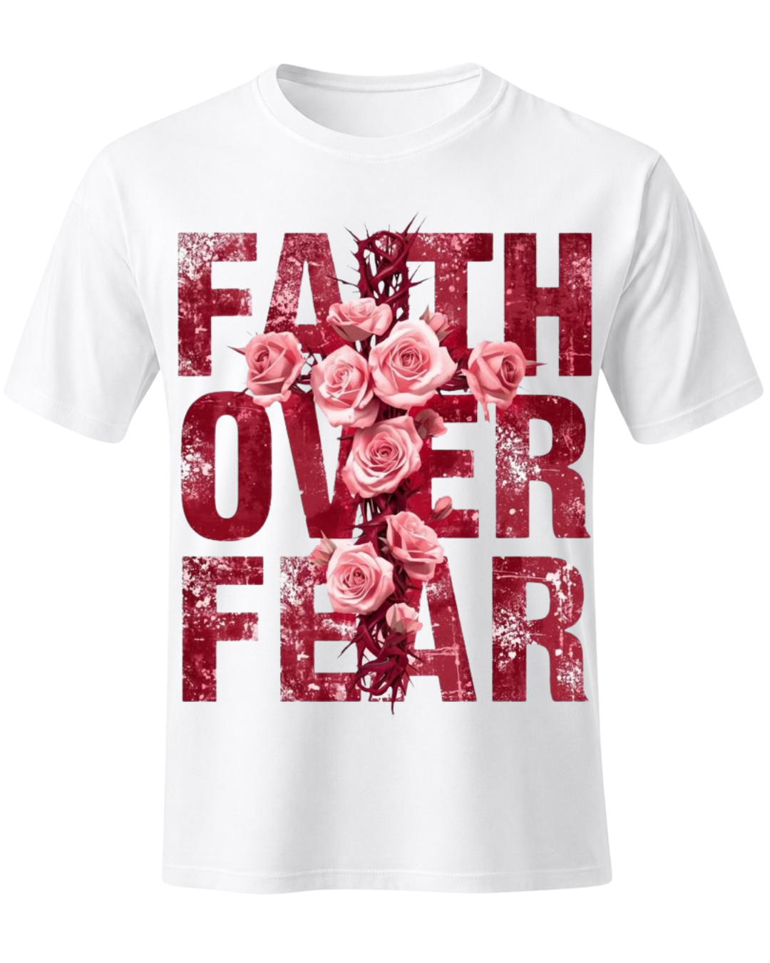 Christian Faith Over Fear Floral Cross Unisex Graphic T-Shirt